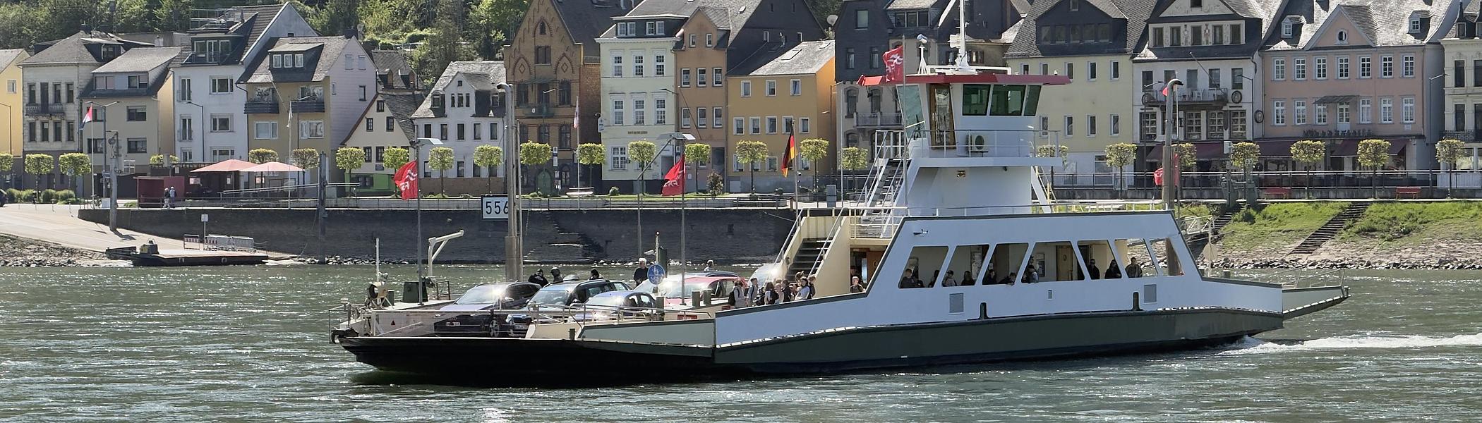 The Loreley ferry crosses the Rhine off the coast of St. Goarshausen. 